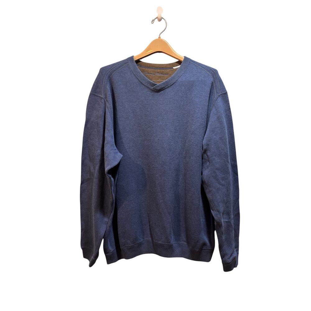 Tommy Bahama men’s large  V neck 100% cotton blue sweater.